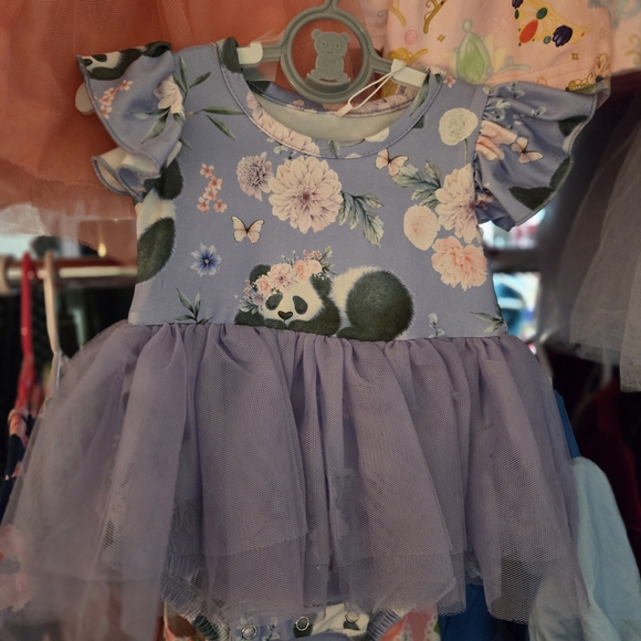 Floral Panda Baby Dress with Tulle Skirt - Picture 1 of 2